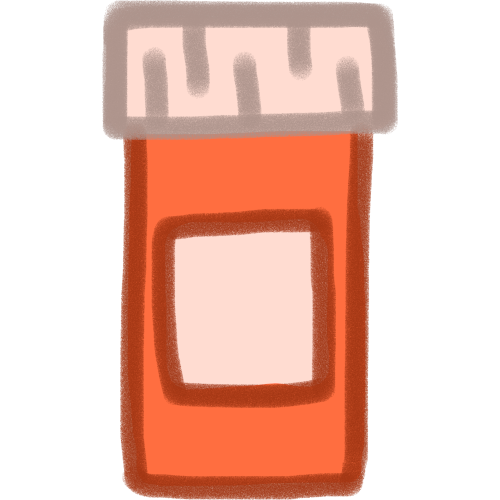  a orange bottle with a off white lid which has 5 lines on it to indicate the texture on medication bottles, there is a blank off white label on the front.